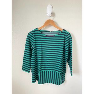 Madewell Top Striped Long Sleeve Round Neck Green